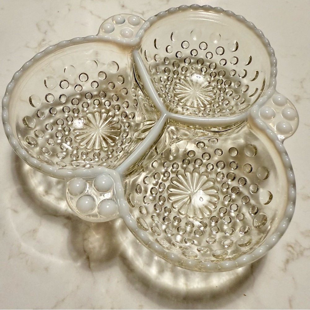 WOW! 5 for $25!! Fenton Hobnail Glass Relish Dish: Moonstone Opalescent - Picture 6 of 10